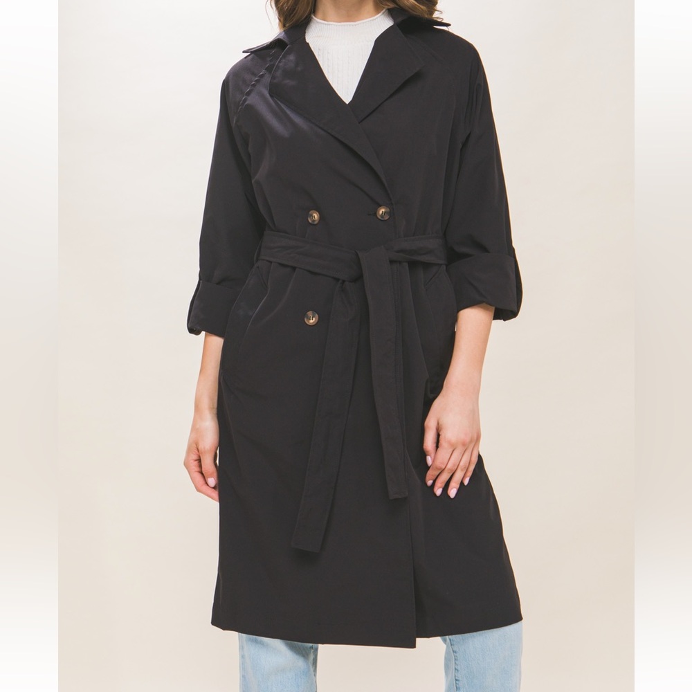 Long Light Weight Trench Coat With Waist Tie - Picture 2 of 4